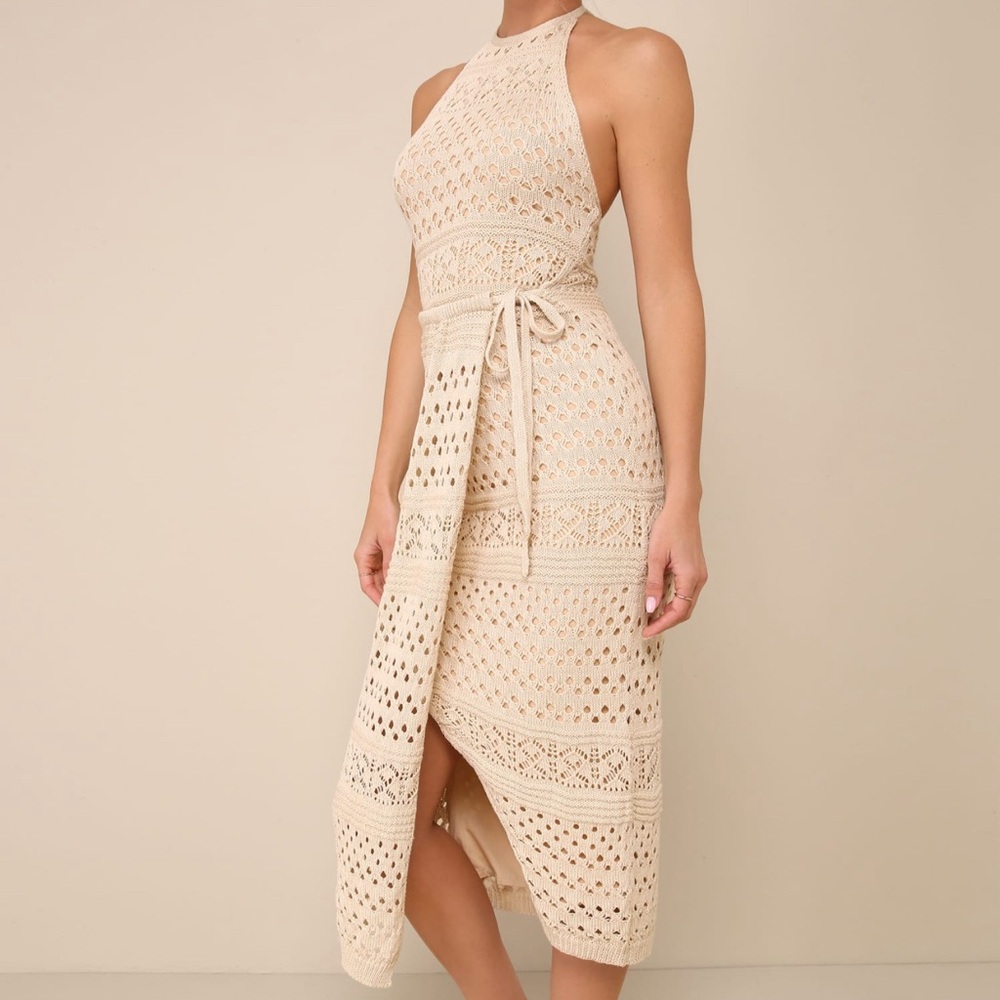 Lulu's Cream Crochet Midi Dress